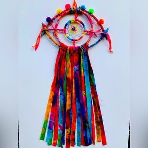 🧿Evil Eye Dream Catcher Tie Dye Boho Gypsy Hippie Wall Decor Wall Ornament🧿